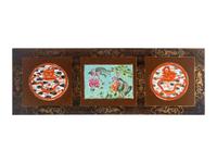 A Chinese Porcelain Inset Gilt Highlighted Black and Brown Lacquered Wood Side Table, Tiaozhuo