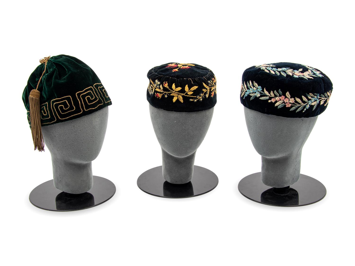 Collection of Five Men's Smoking Caps, Mid 19th Century