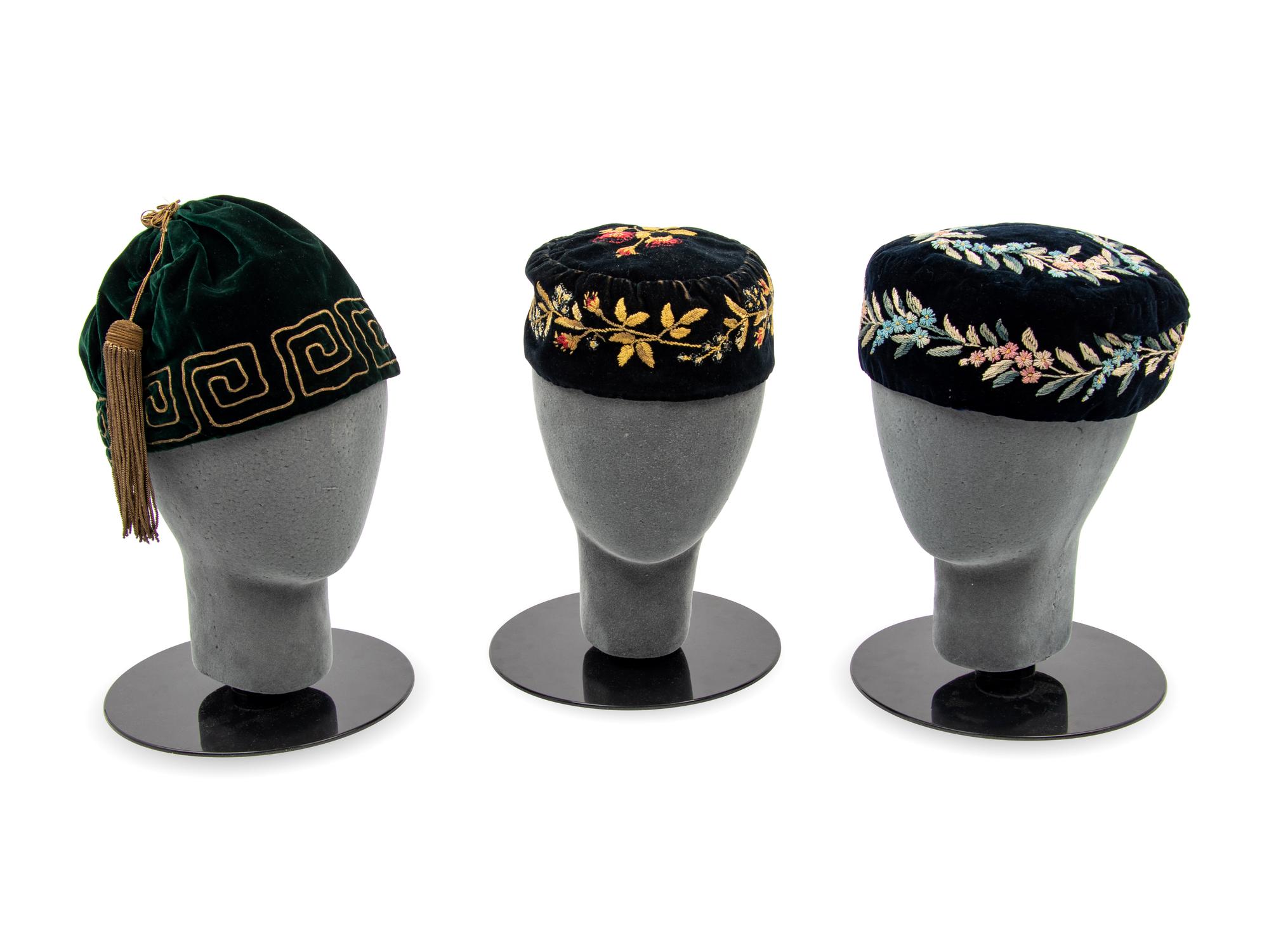 Collection of Five Men's Smoking Caps, Mid 19th Century
