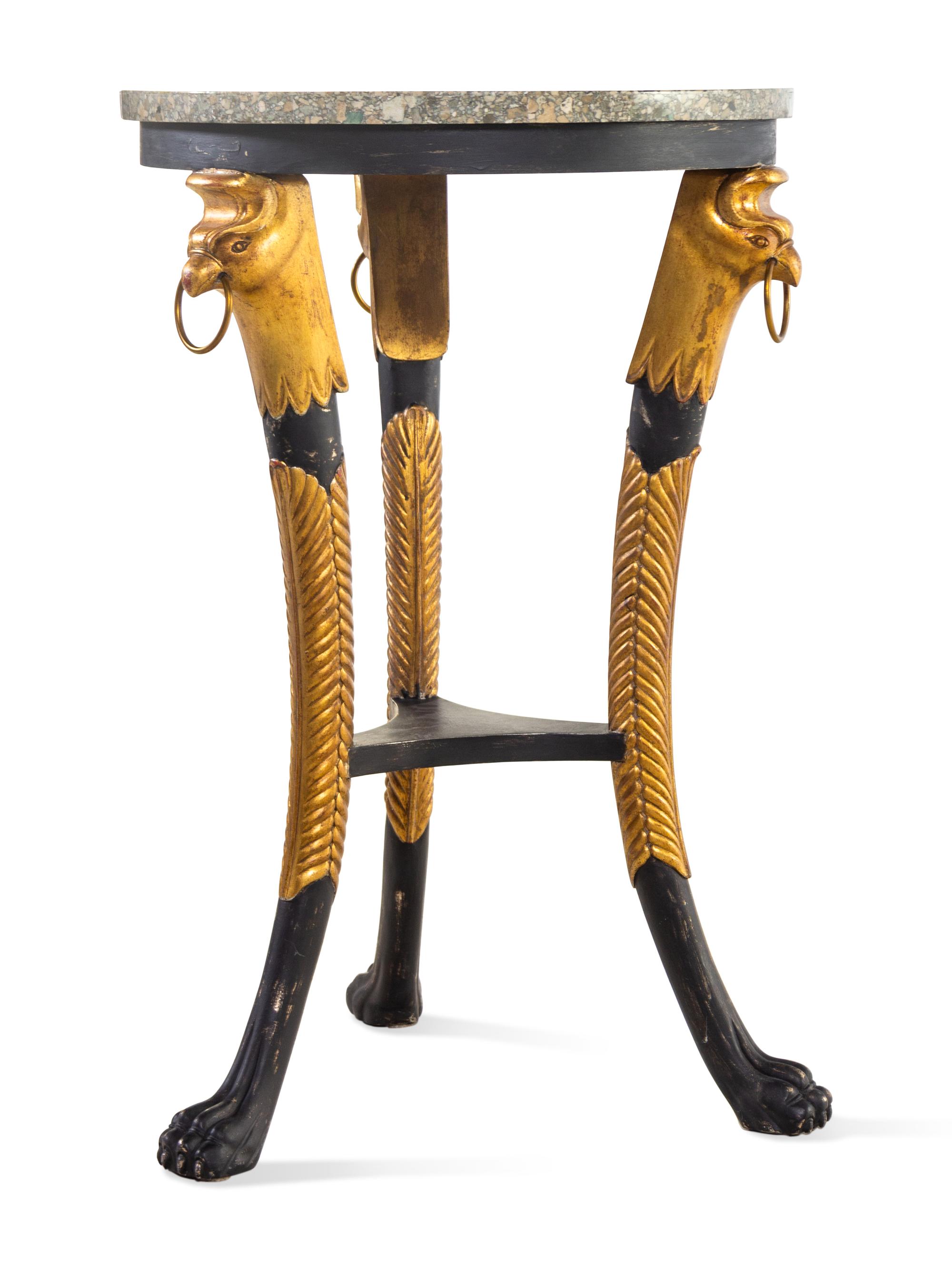 A Regency Style Painted and Parcel Gilt Marble Top Side Table