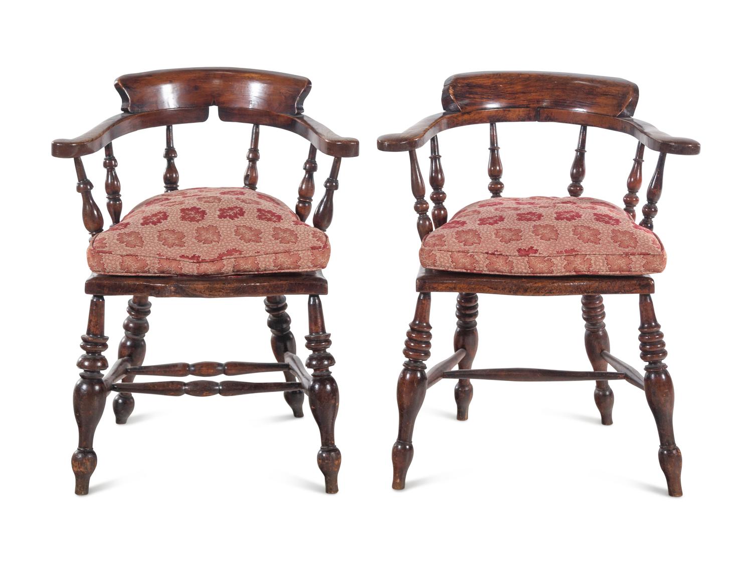 A Near Pair of English Walnut Tavern Chairs