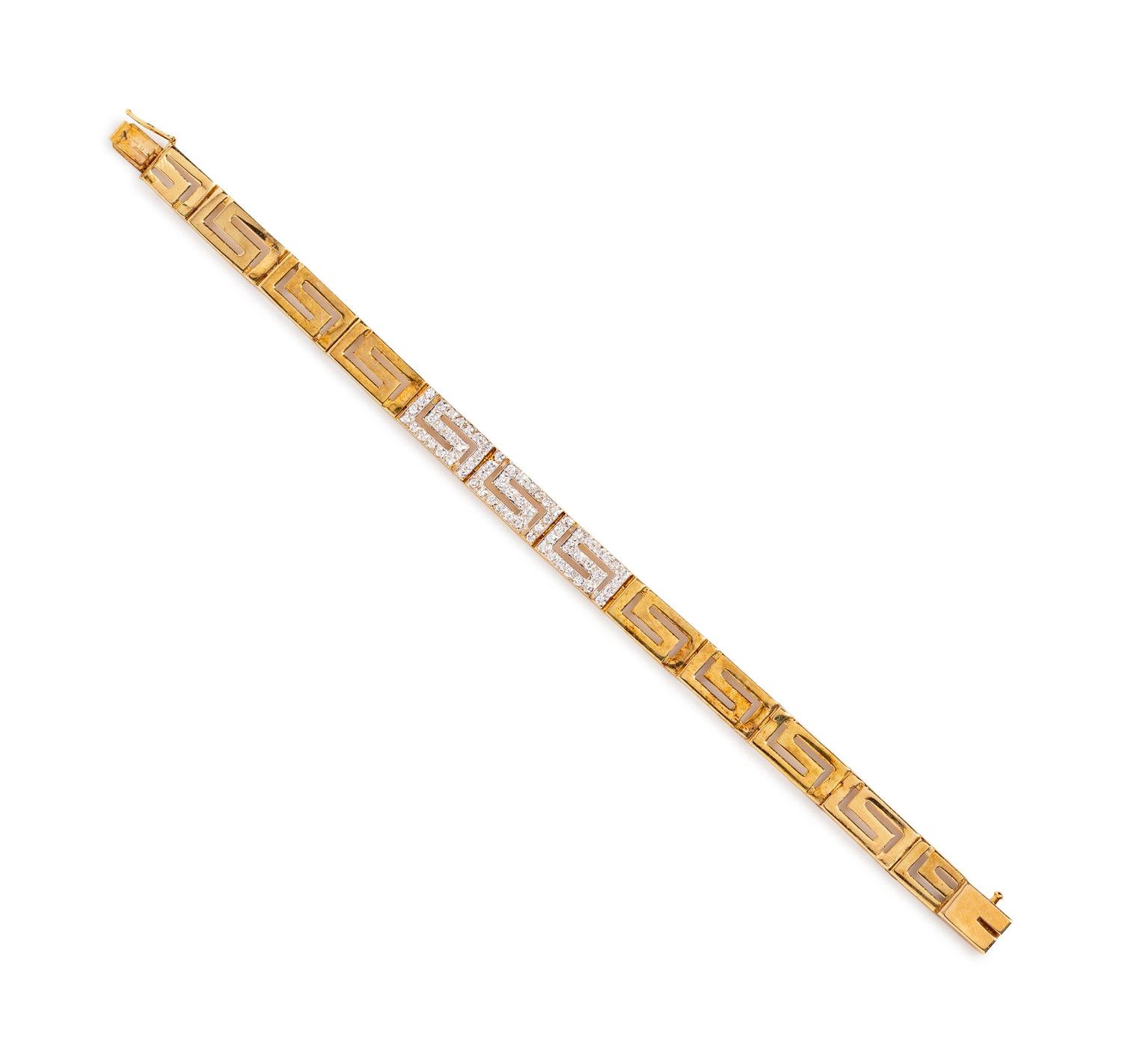 A 14 Karat Yellow Gold and Diamond Bracelet,