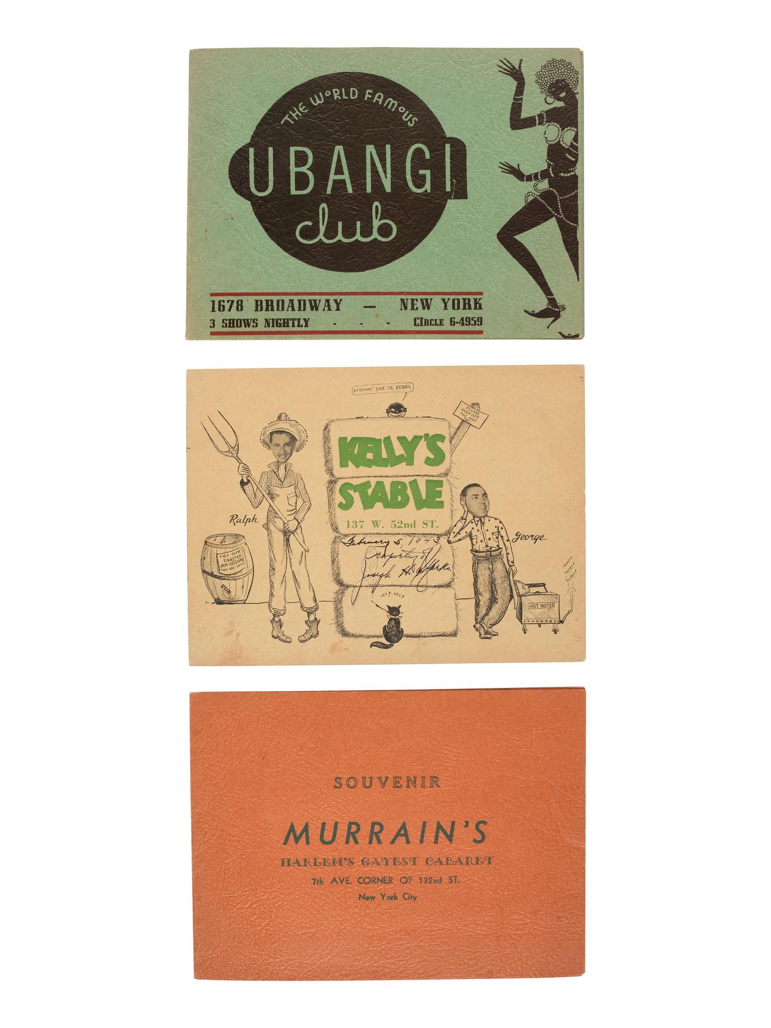[WORLD WAR II] 5 New York City nightclub souvenirs containing photos of African Americans. Ca 1940s.