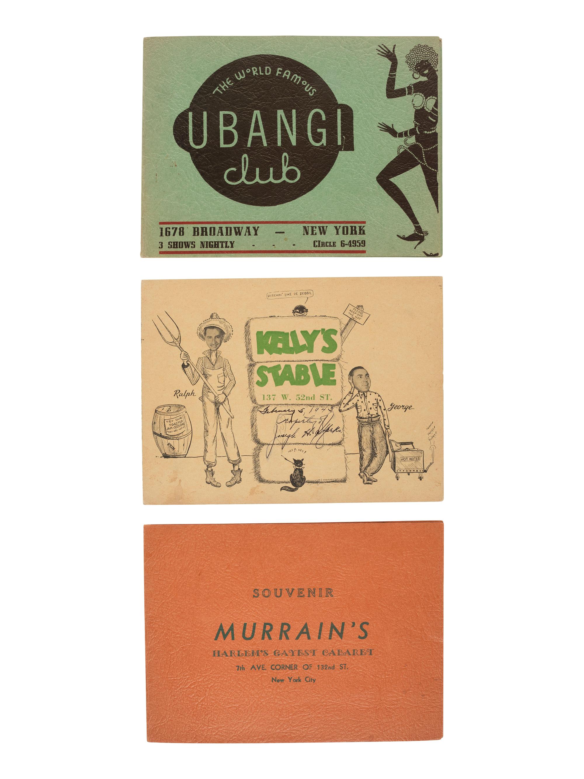[WORLD WAR II] 5 New York City nightclub souvenirs containing photos of African Americans. Ca 1940s.