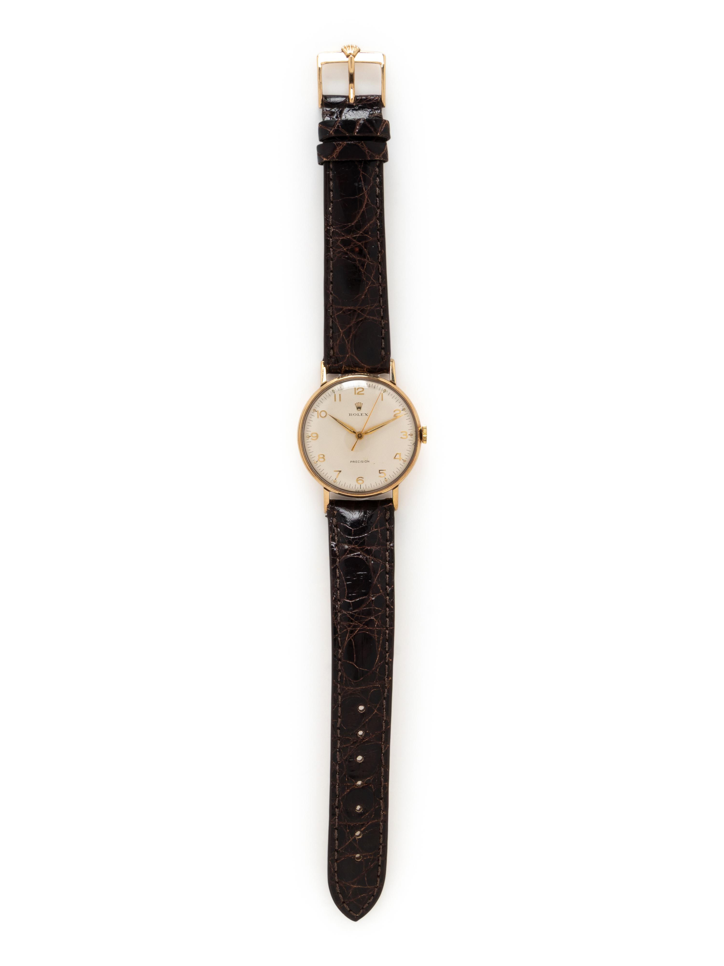 ROLEX, YELLOW GOLD VINTAGE 'PRECISION' 'COIN EDGE' WATCH WITH ROLEX BUCKLE