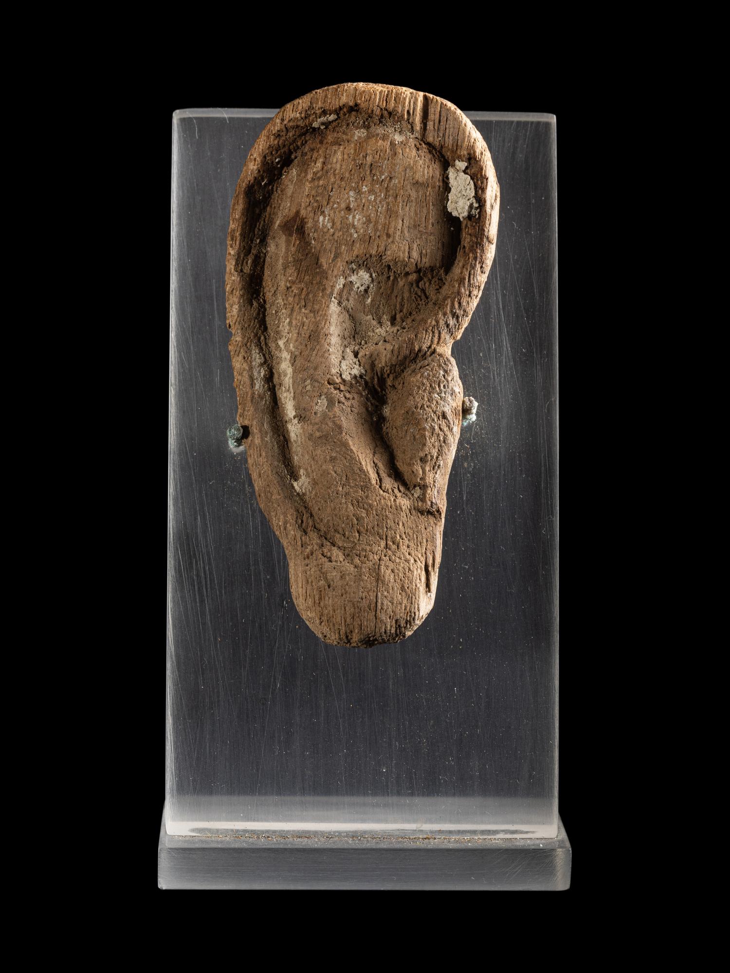 An Egyptian Wood Ear From a Mummy Mask