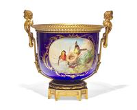 A French gilt bronze-mounted cobalt porcelain center bowl, late 19th / early 20th century