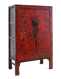 A Chinese Gilt Decorated Red Lacquer Cabinet