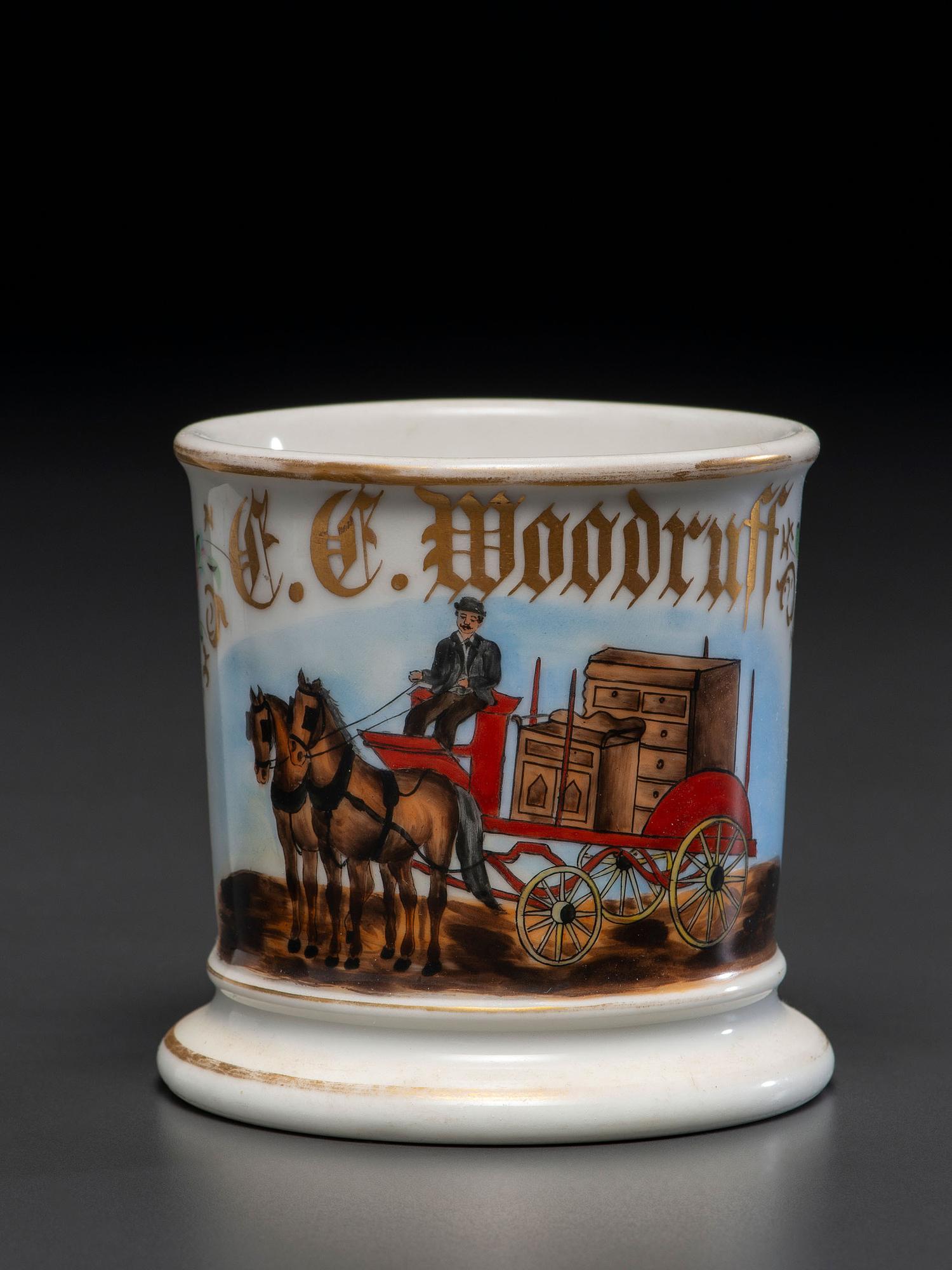 A Furniture Dealer's Porcelain Occupational Shaving Mug