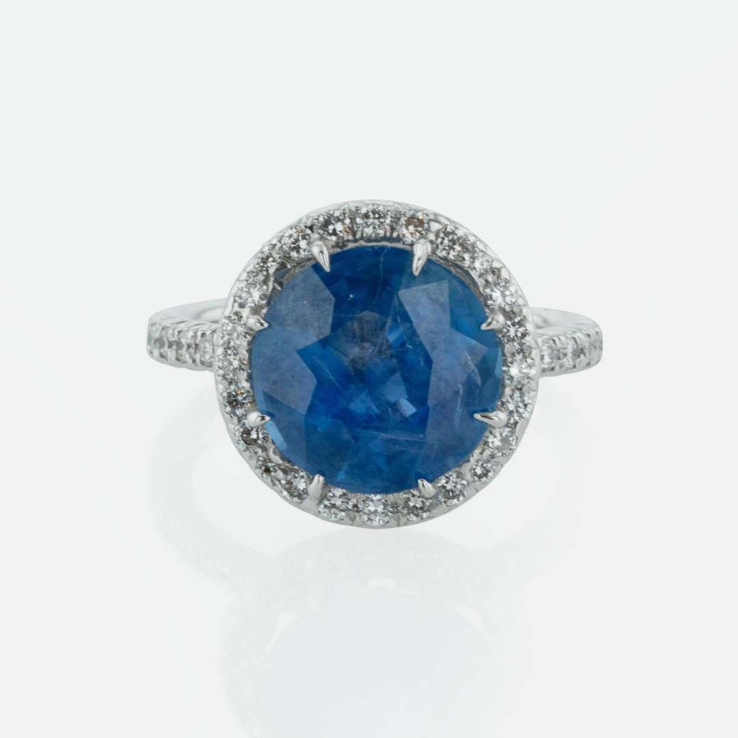 A Sapphire, Diamond, and Platinum Ring