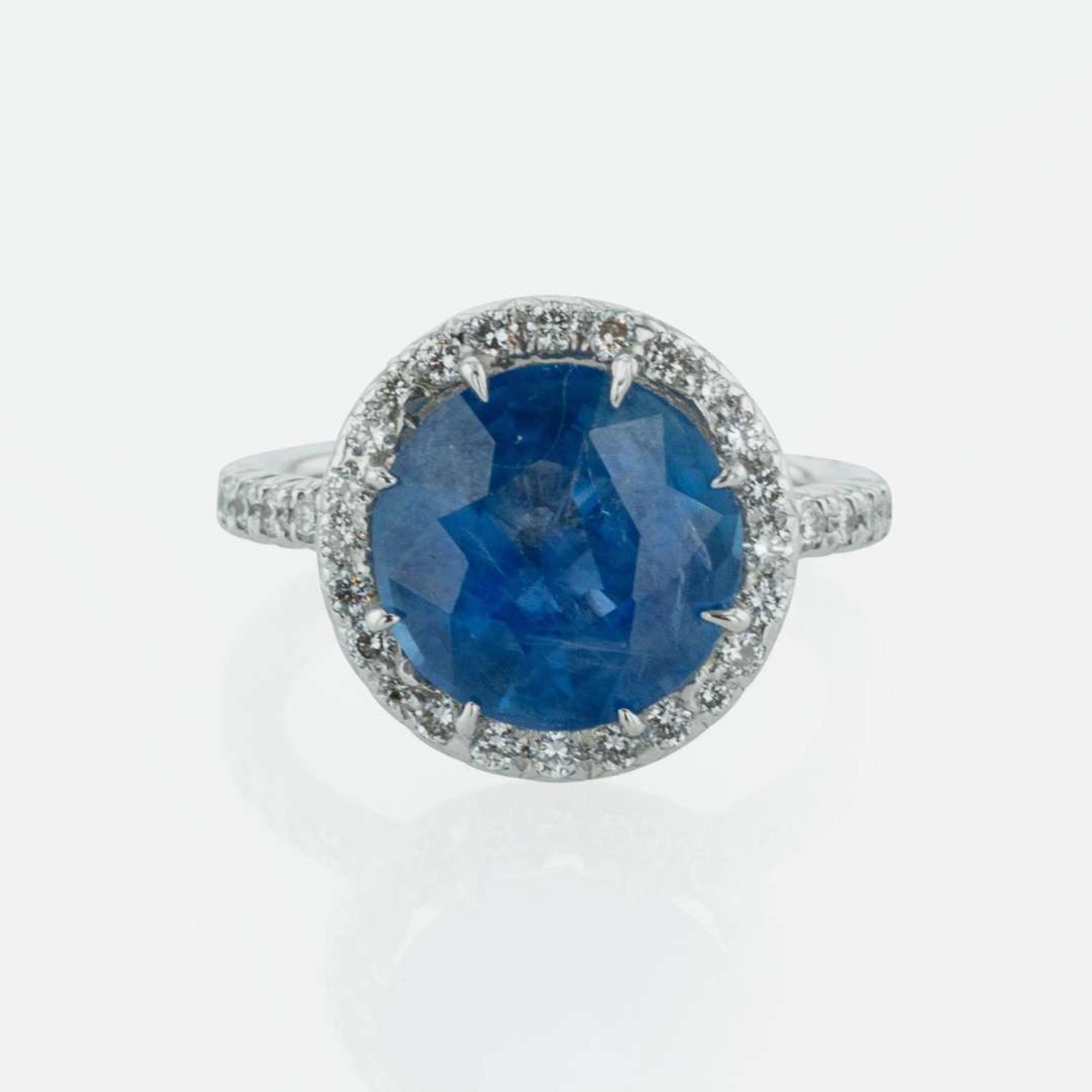 A Sapphire, Diamond, and Platinum Ring