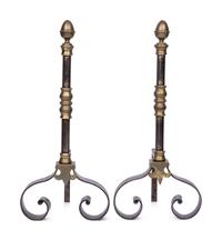 A Pair of English Brass and Steel Andirons