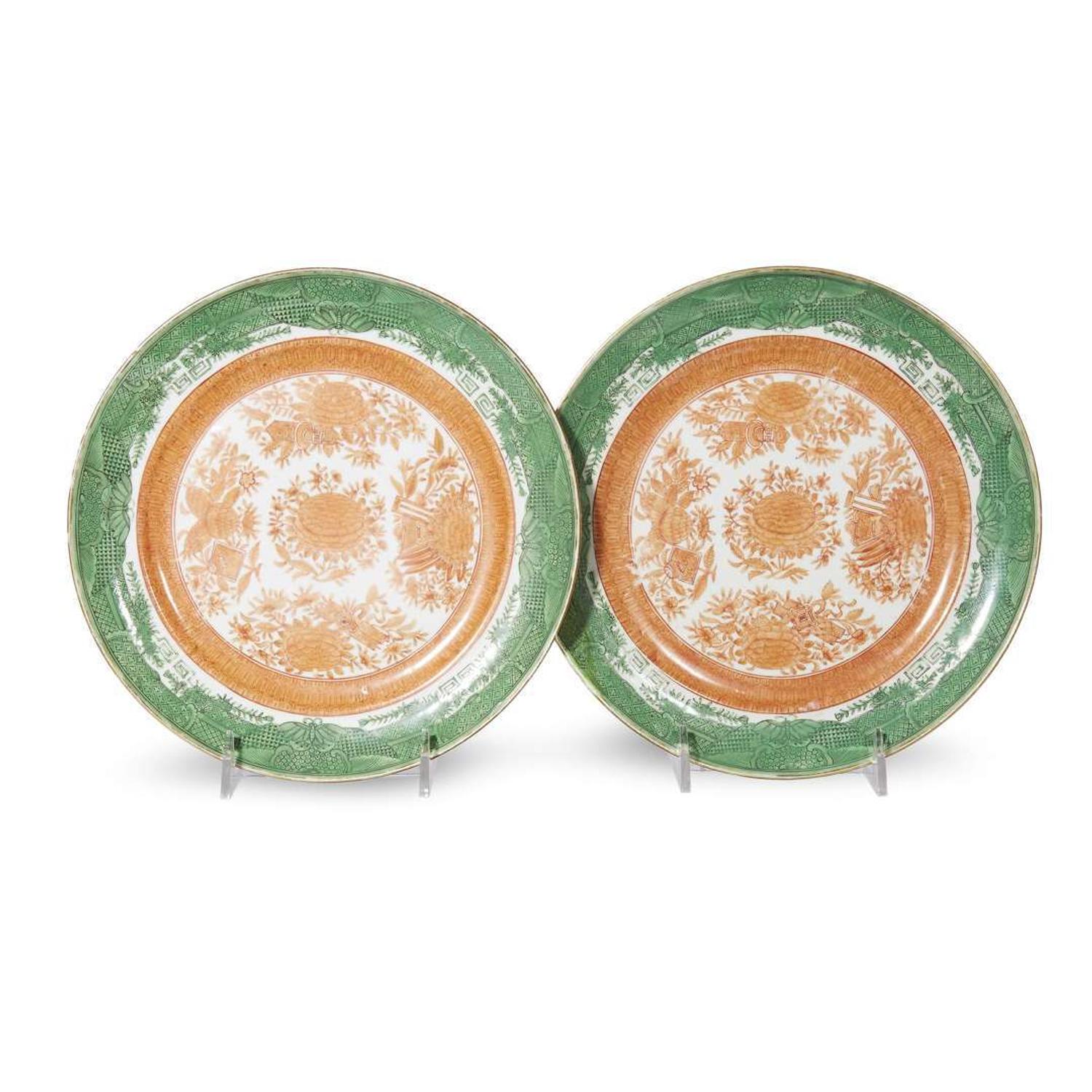 Chinese Export porcelain orange and green 'Fitzhugh' dishes 19th century