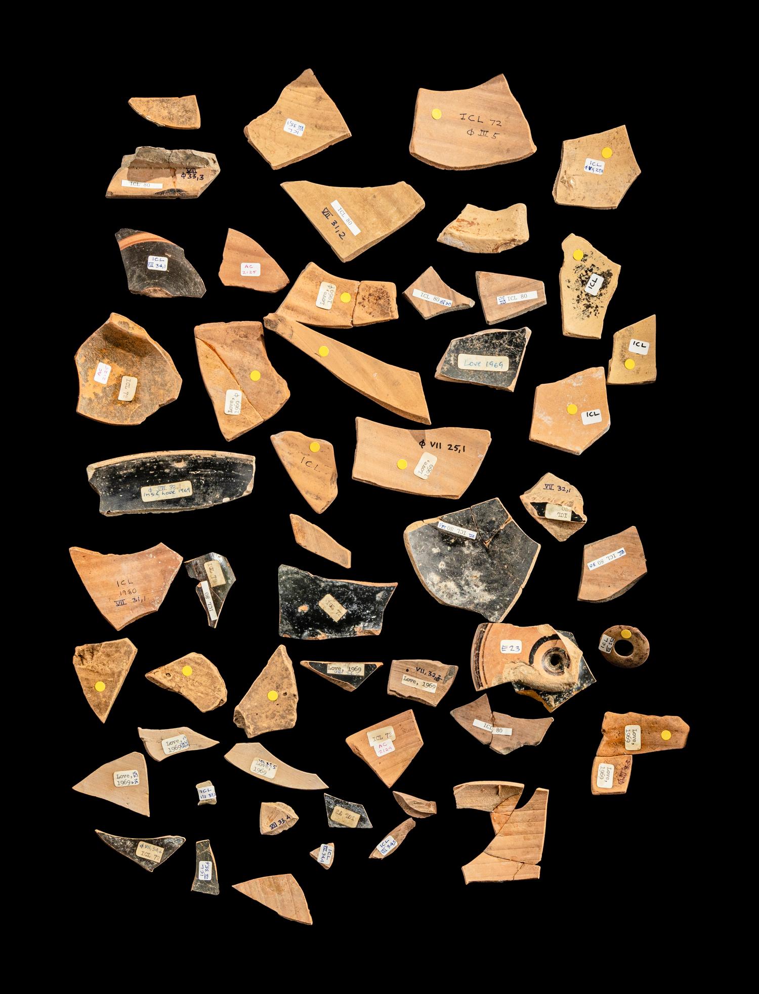 52 Attic, Laconian, Corinthian, and Etruscan Red and Black-Figured Vase Fragments