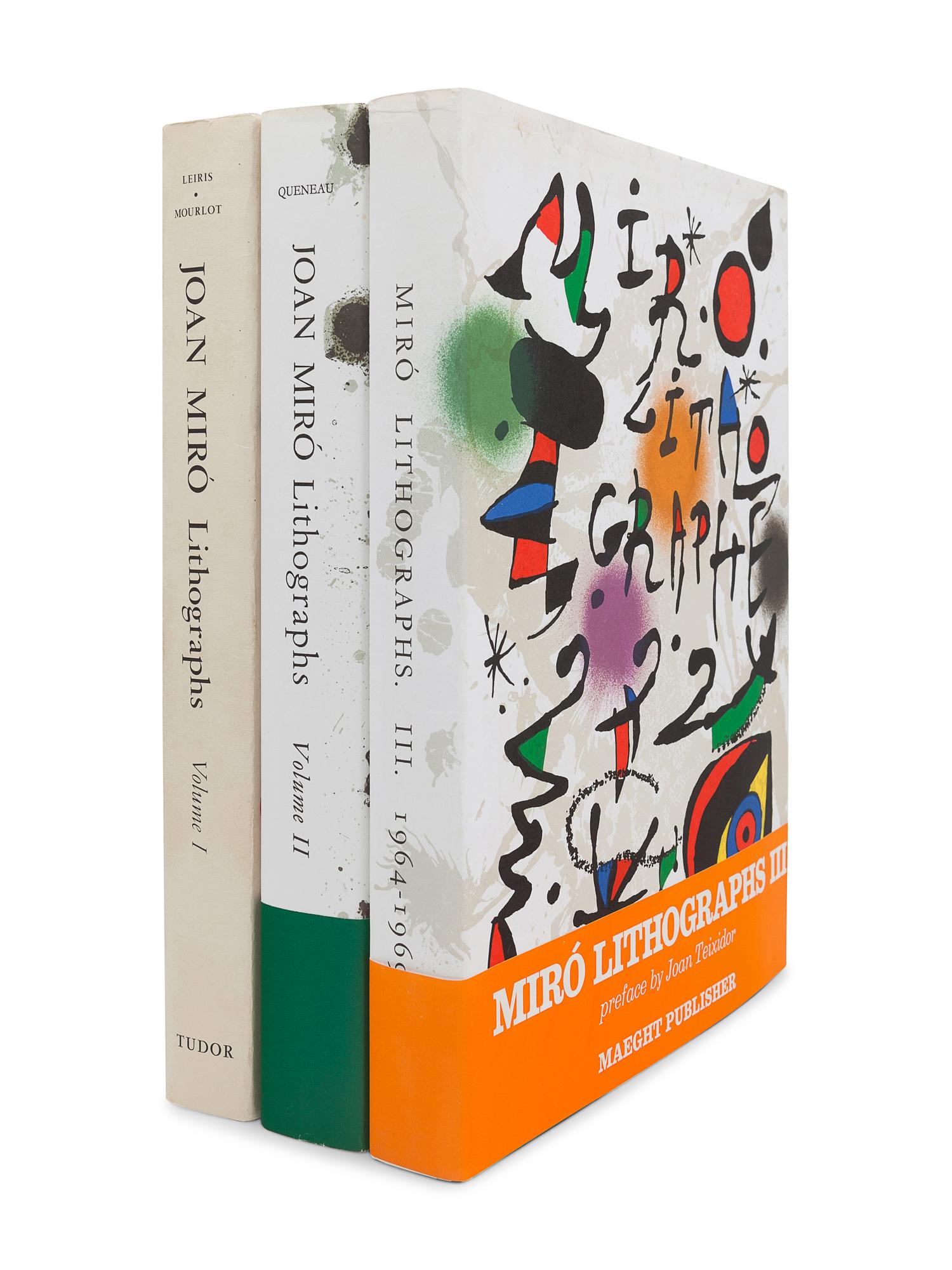 MIRÓ, Joan (1893-1974). Joan Miró. Lithographs. Vol.I: Text by Michel Leiris and Fernand Mourlot. New York: Tudor Publishing Company, 1972 ; Vol.II: Text by Raymond Queneau . New York: L éon Amiel Publisher, 1975 ; Vol.III: Text by Joan Teixidor. Paris: Maeght Éditeur, 1977.