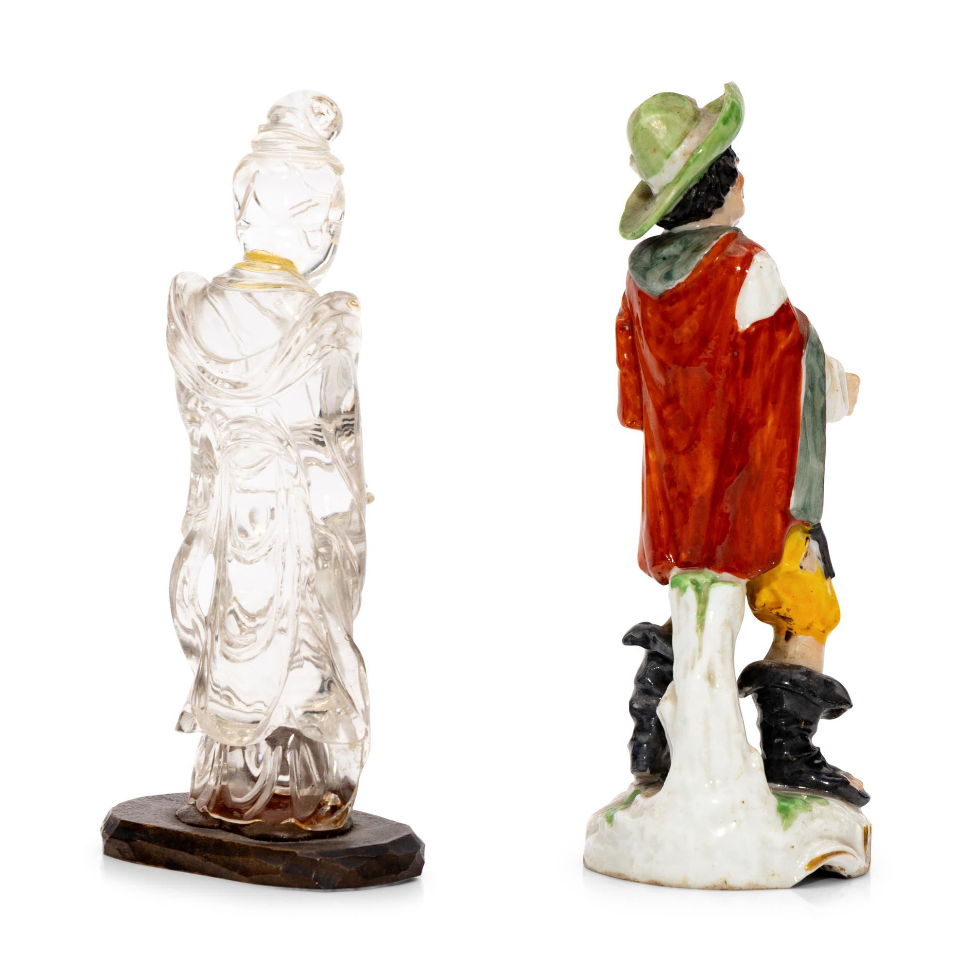 A Carved Rock Crystal Figure and a Continental Porcelain Figure