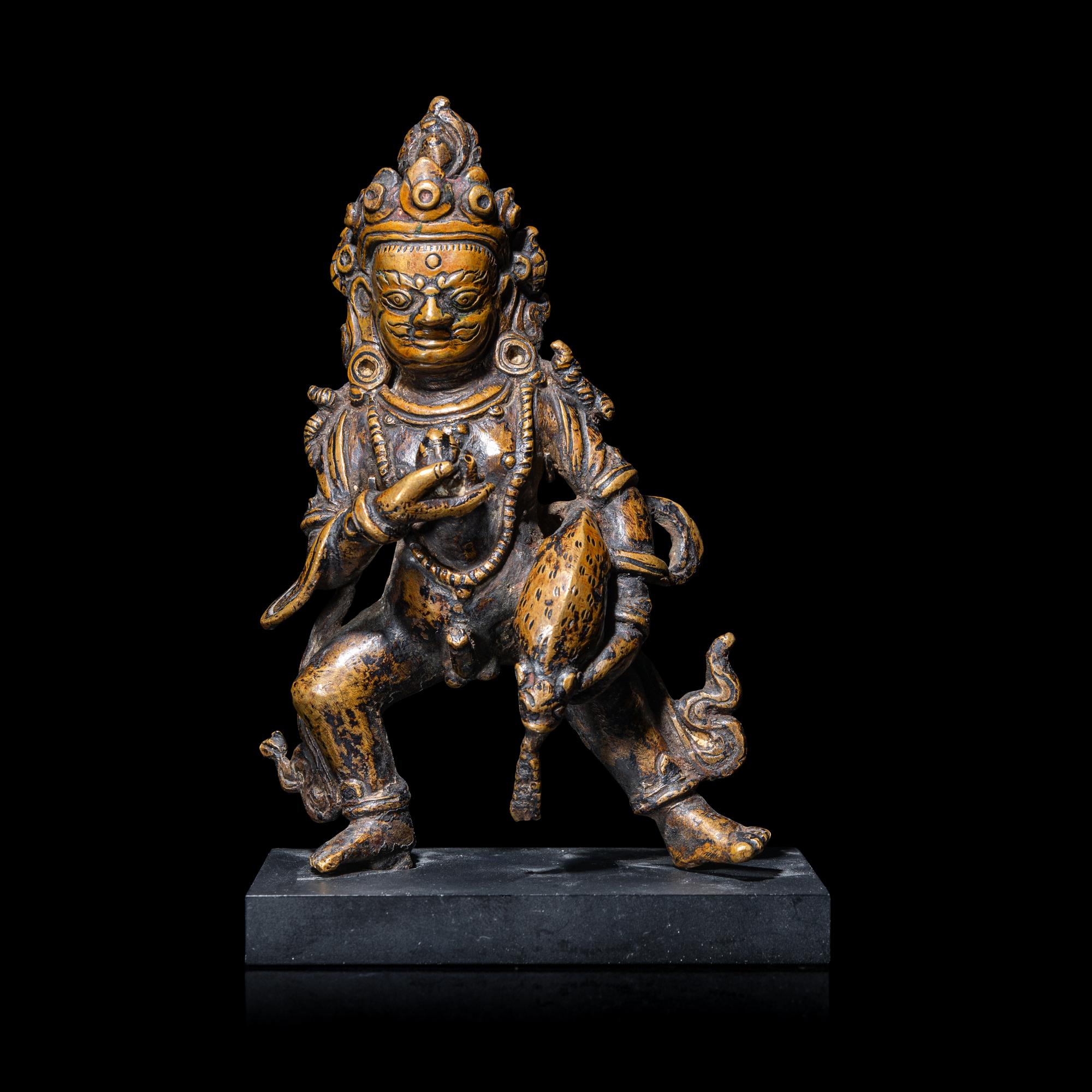 A Nepalese Copper Alloy Figure of Black Jambhala, 16th/17th Century 十六/十七世紀 尼泊爾銅財神