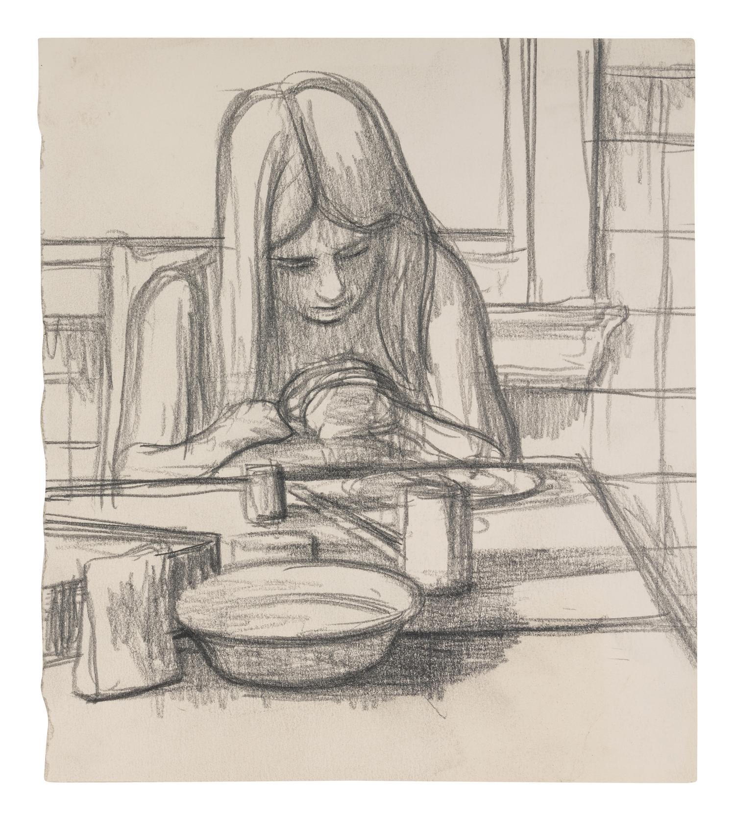 Ellen Writing , 1966, Becky Making a Doll , 1966, and Becky Sewing , 1966 (a group of three works)