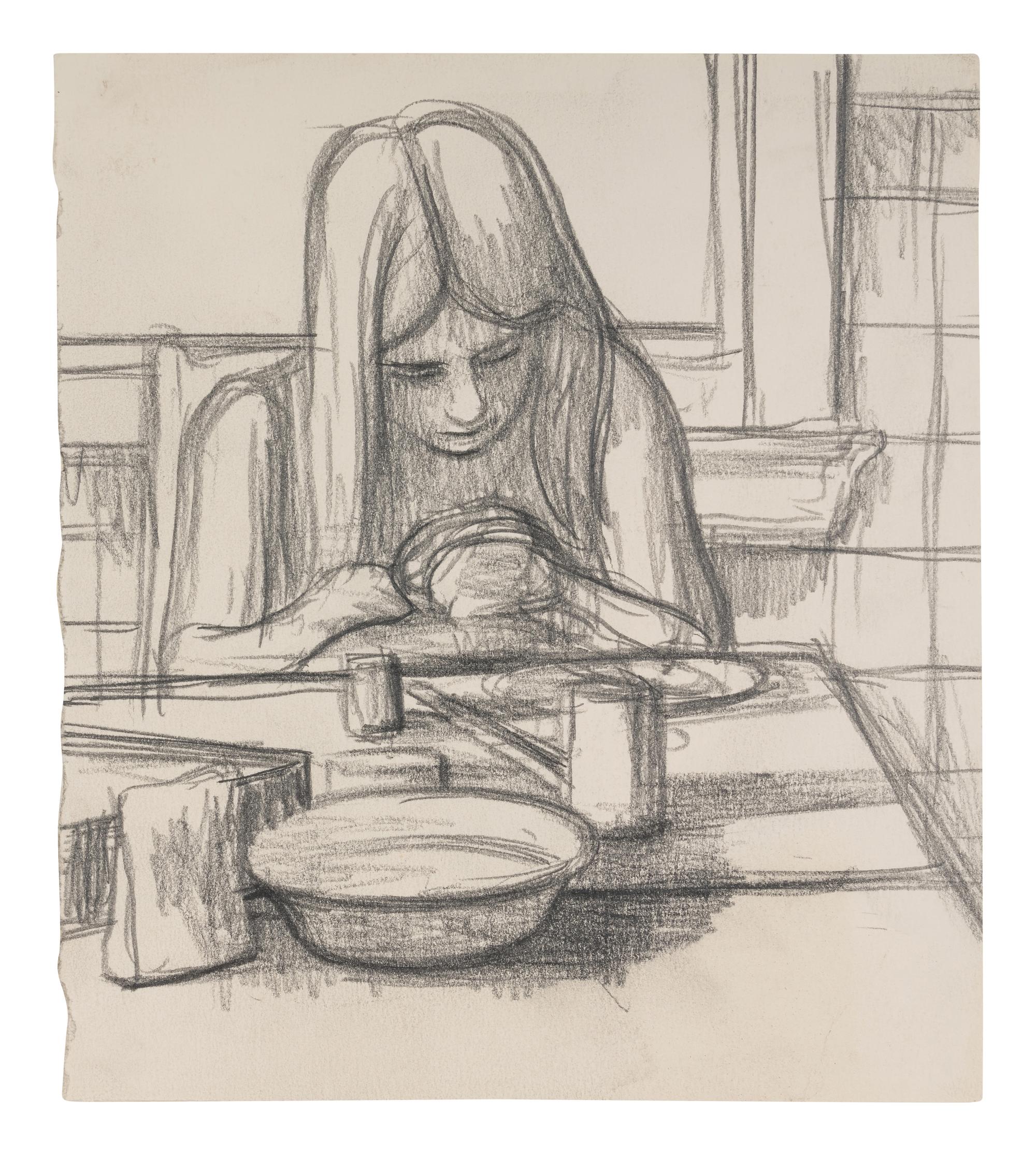 Ellen Writing , 1966, Becky Making a Doll , 1966, and Becky Sewing , 1966 (a group of three works)
