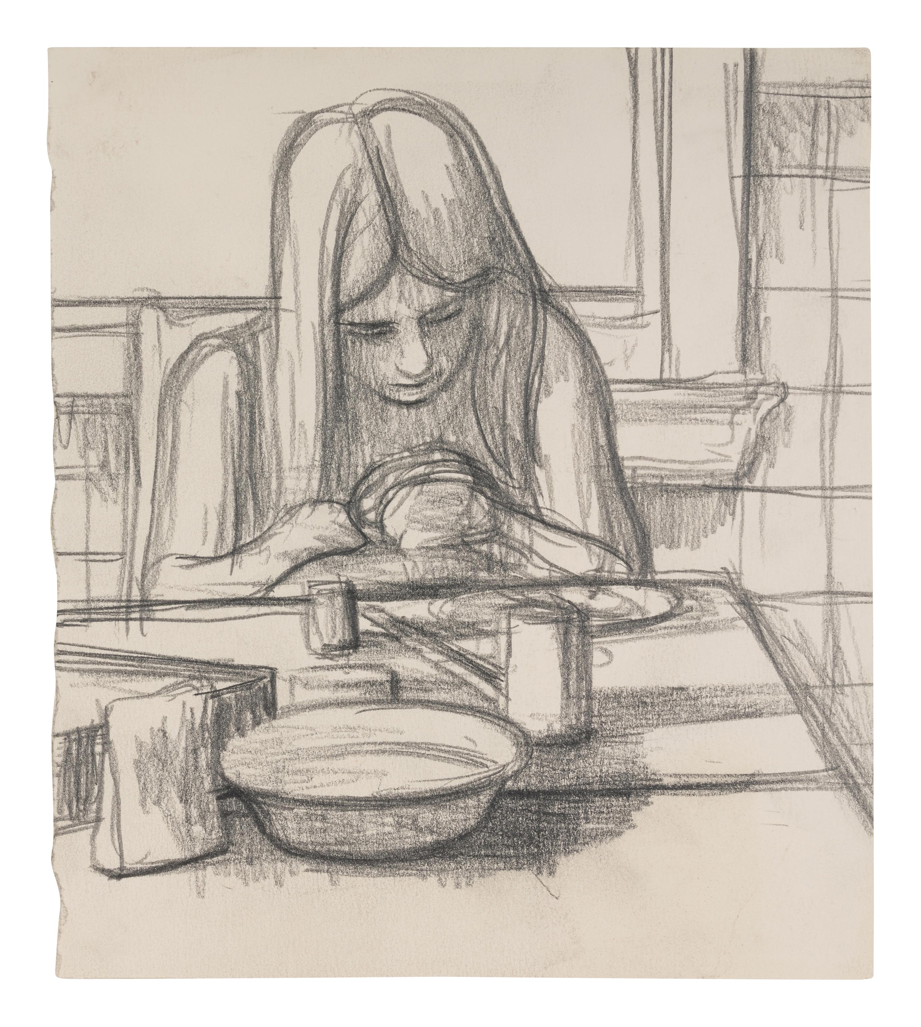 Ellen Writing , 1966, Becky Making a Doll , 1966, and Becky Sewing , 1966 (a group of three works)