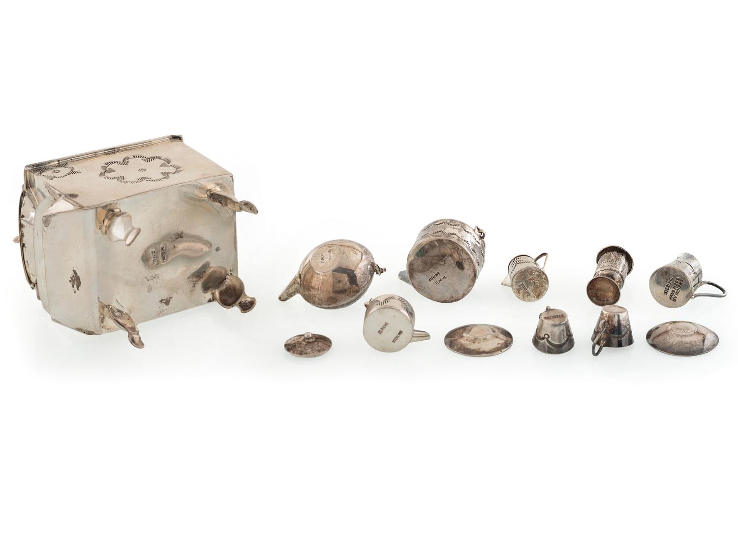 Navajo Sterling Silver Miniature Curio Stove and Tea Set