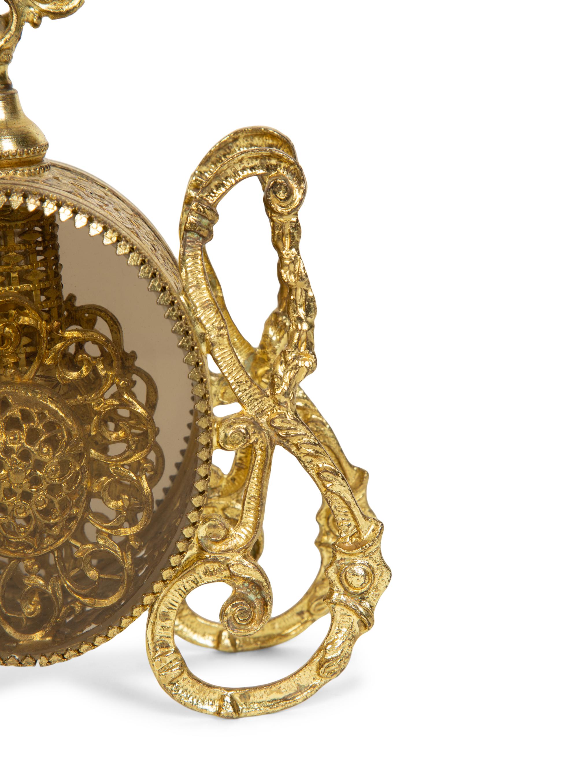 A Pair of Continental Gilt Metal and Glass Perfume Bottles