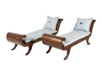 A Pair of Contemporary Patinated Metal Recamiers