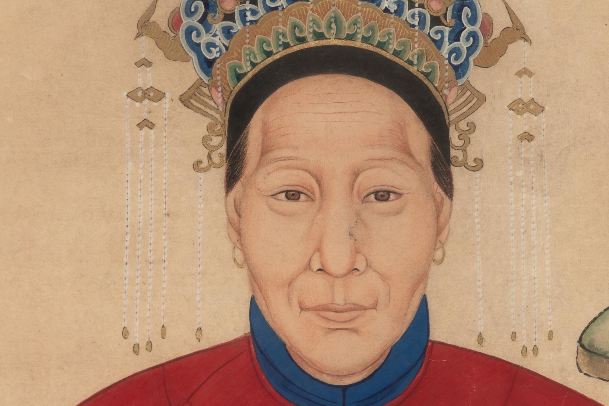 A Chinese Ink and Color on Paper Portrait of Four Court Figures, 19th Century