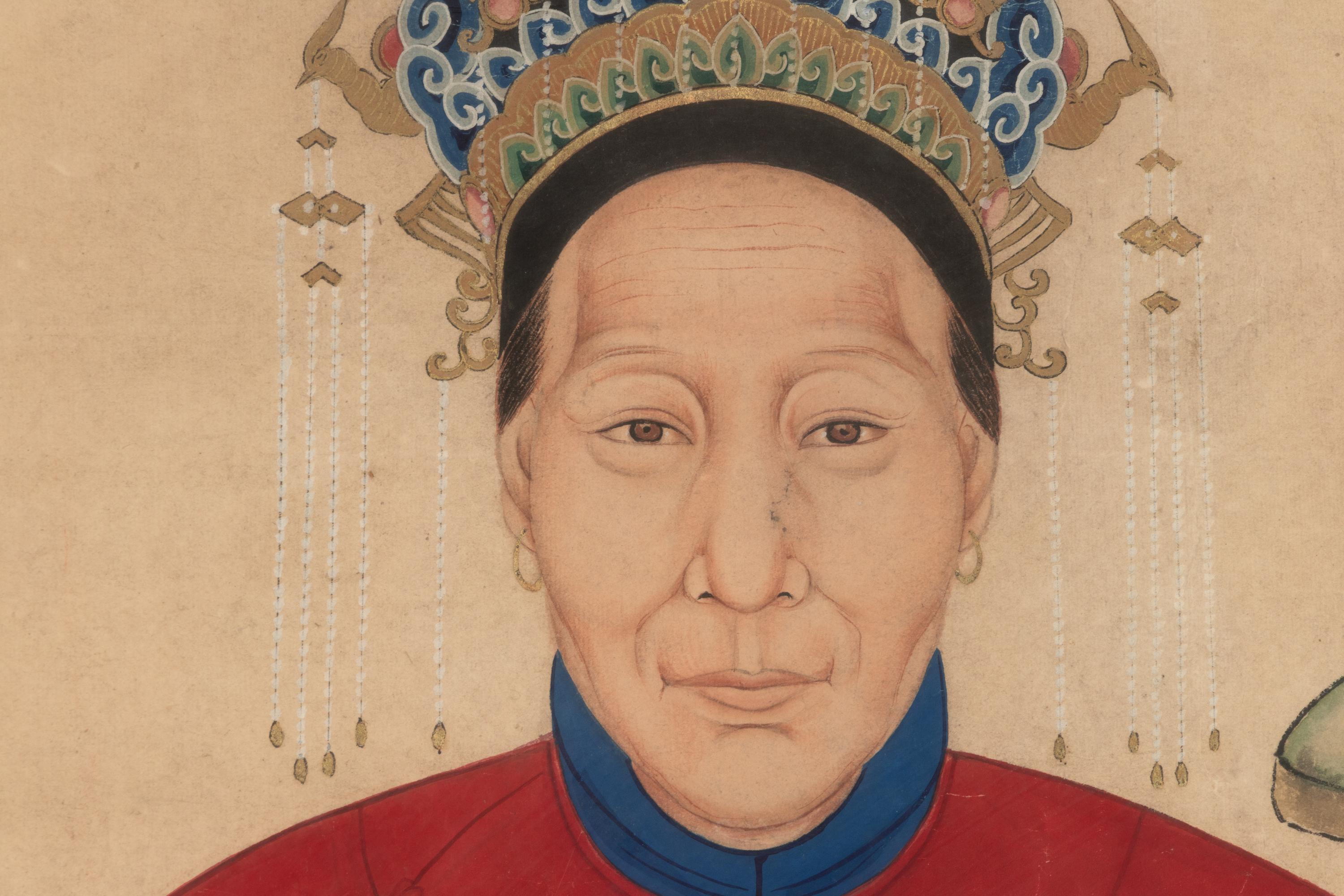 A Chinese Ink and Color on Paper Portrait of Four Court Figures, 19th Century