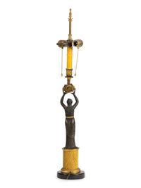 A French Gilt and Patinated Bronze Figure Mounted as a Lamp