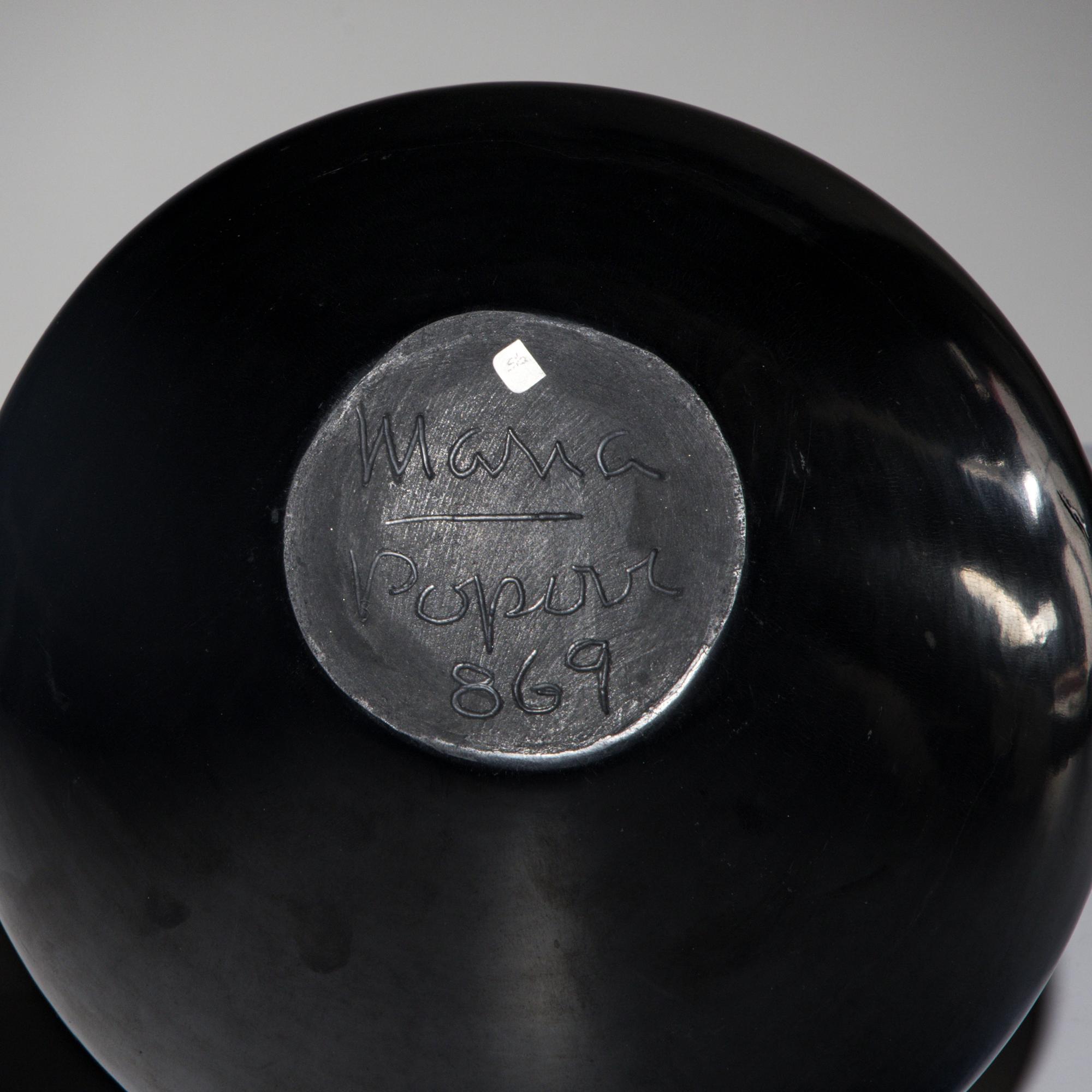 Maria Martinez and Popovi Da (San Ildefonso, 1887-1980 / 1923-1971) — Blackware Pottery Jar, Gunmetal Finish August 1969
