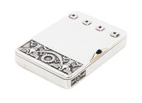 A Russian Ruby and Sapphire Inset Silver Cigarette Case, Mark of Faberge with Imperial warrant, Moscow, 20th century, the lid worked to