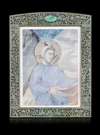 A Chinese Jadeite Inset Serpentine Picture Frame 17 x 13 1/4 inches. — 20TH CENTURY