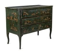 A North Italian Green Japanned Three-Drawer Commode