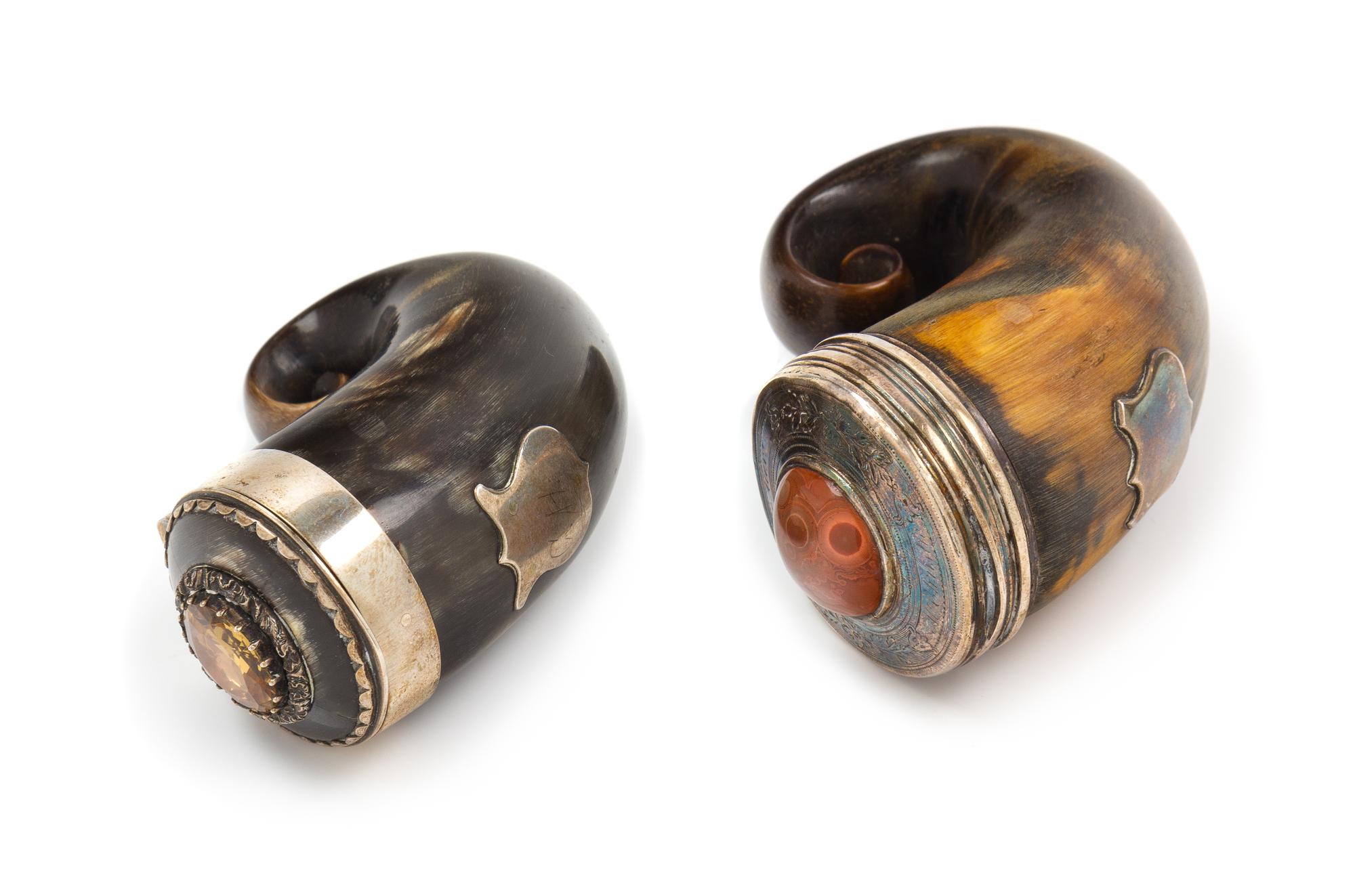 Two Scottish Silver-Mounted Snuff Mulls Length of larger 3 1/4 inches. — 18TH/19TH CENTURY