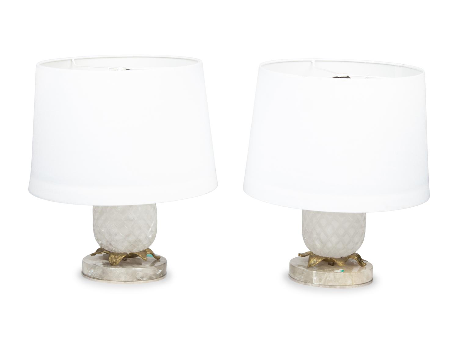 A Pair of Pineapple-Form Gilt Metal Mounted Rock Crystal Lamps