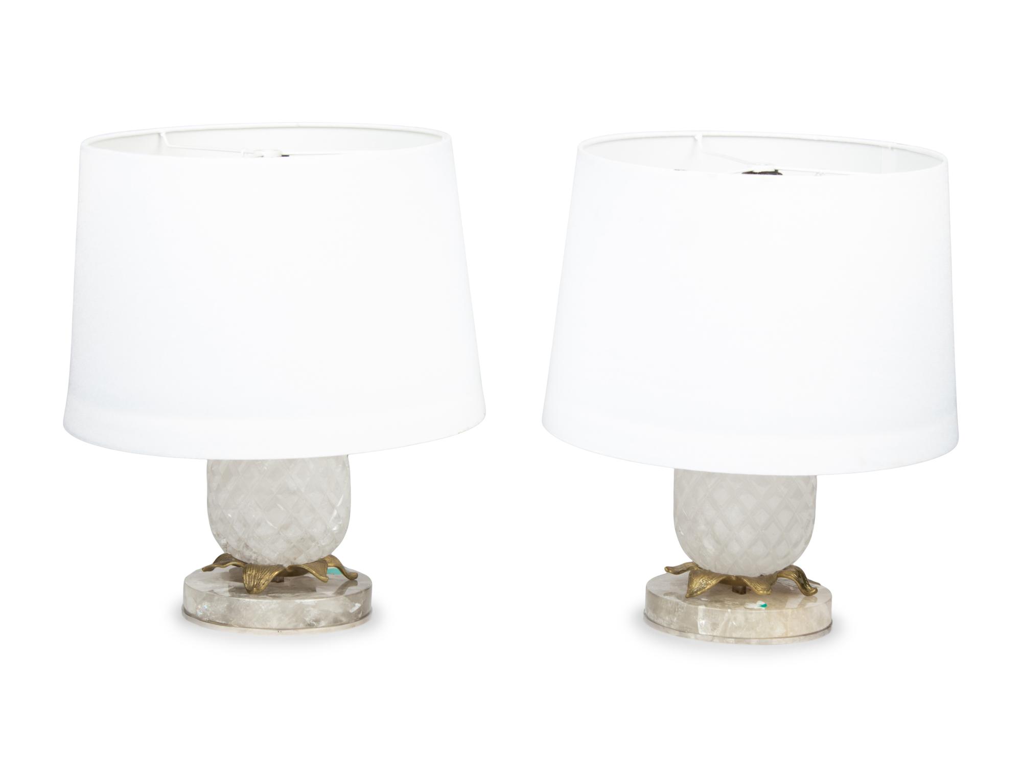 A Pair of Pineapple-Form Gilt Metal Mounted Rock Crystal Lamps