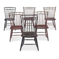 Group of six faux-bamboo turned Windsor side chairs circa 1810