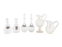 Four Cut Glass Decanters and Two Pitchers