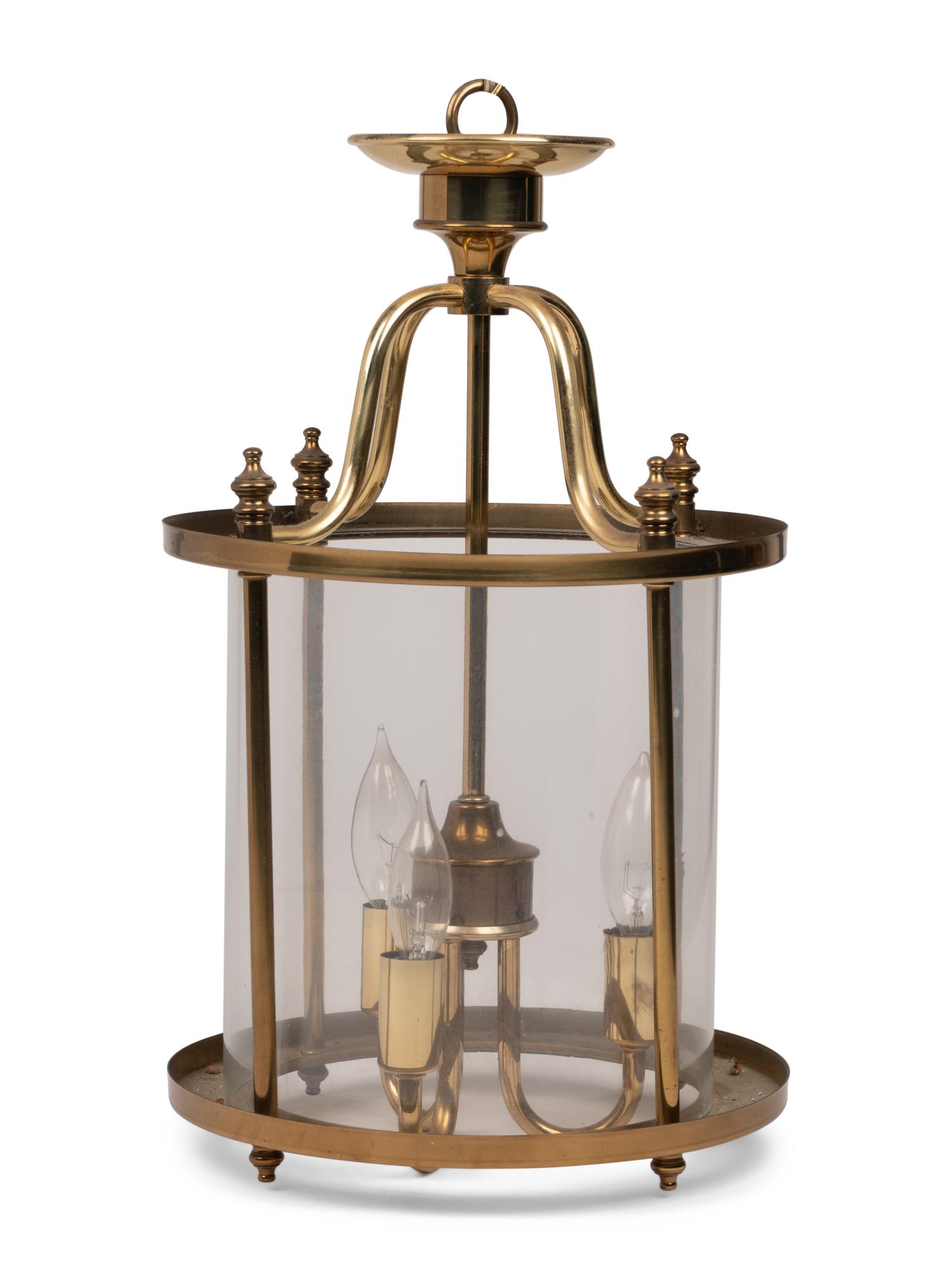 A Brass Three-Light Hall Lantern