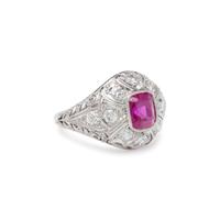 EDWARDIAN, UNHEATED BURMESE RUBY AND DIAMOND RING
