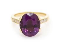 An 18 Karat Yellow Gold, Amethyst and Diamond Ring, 5.60 dwts.