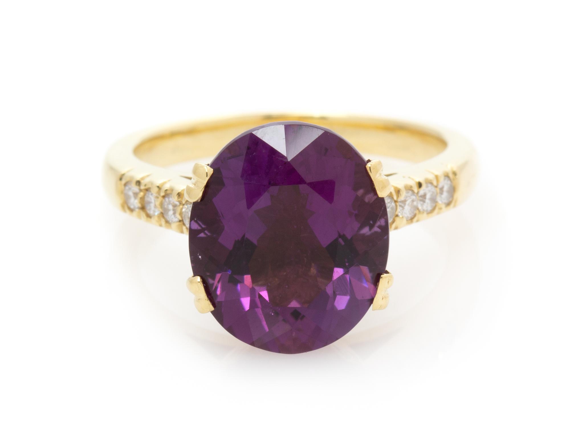 An 18 Karat Yellow Gold, Amethyst and Diamond Ring, 5.60 dwts.
