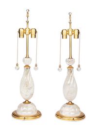 A Pair of Gilt Metal and Rock Crystal Table Lamps