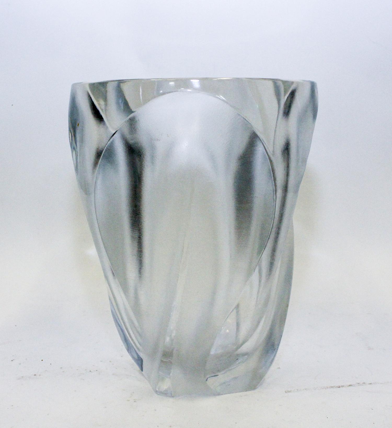 A Lalique Frosted Glass Vase Height 10 1/2 inches.