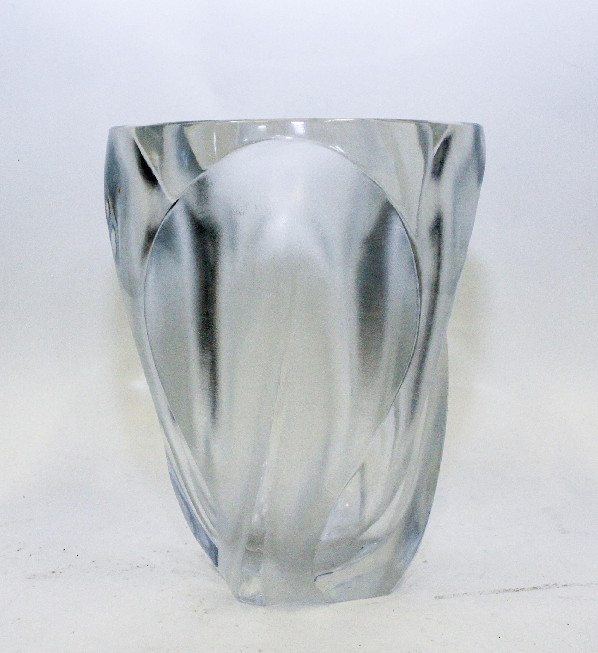 A Lalique Frosted Glass Vase Height 10 1/2 inches.