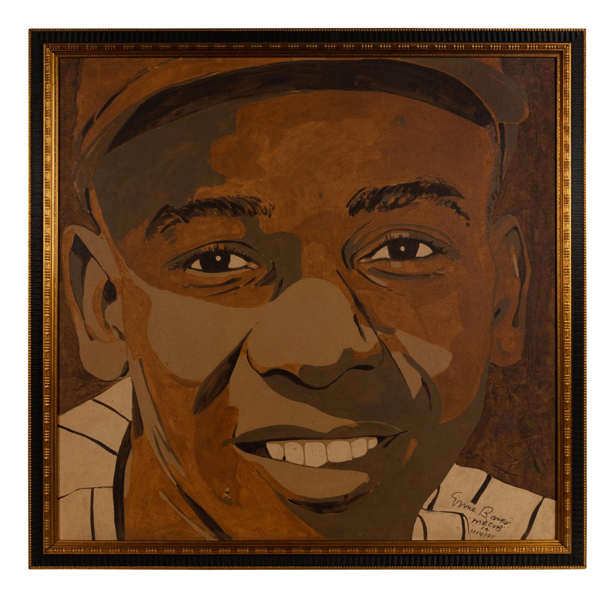 An Ernie Banks Signed Autograph Large Painting Formerly Displayed at Mike Ditka's Restaurant
