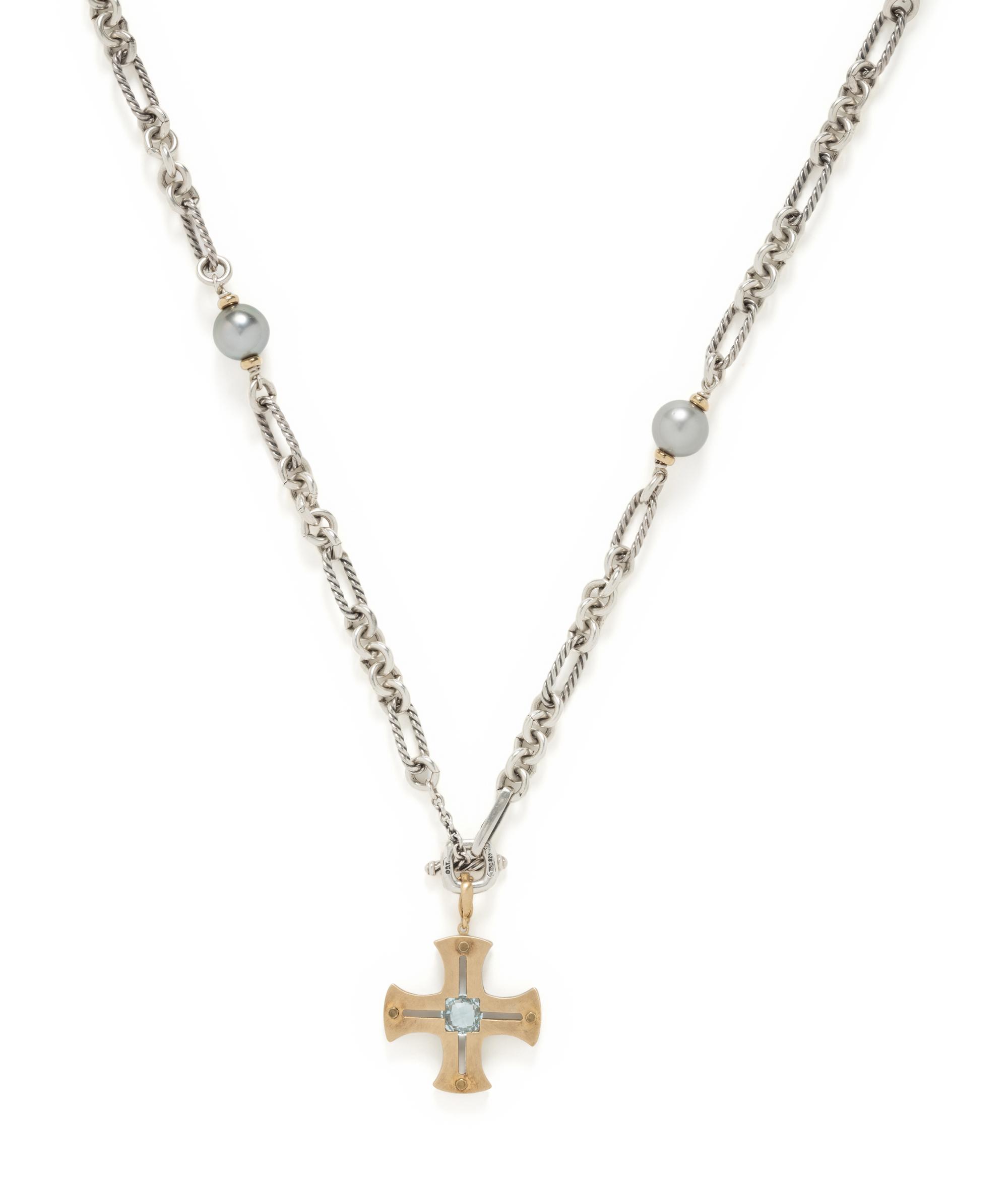 DAVID YURMAN, YELLOW GOLD, SILVER, AND CULTURED TAHITIAN PEARL BRACELET AND NECKLACE