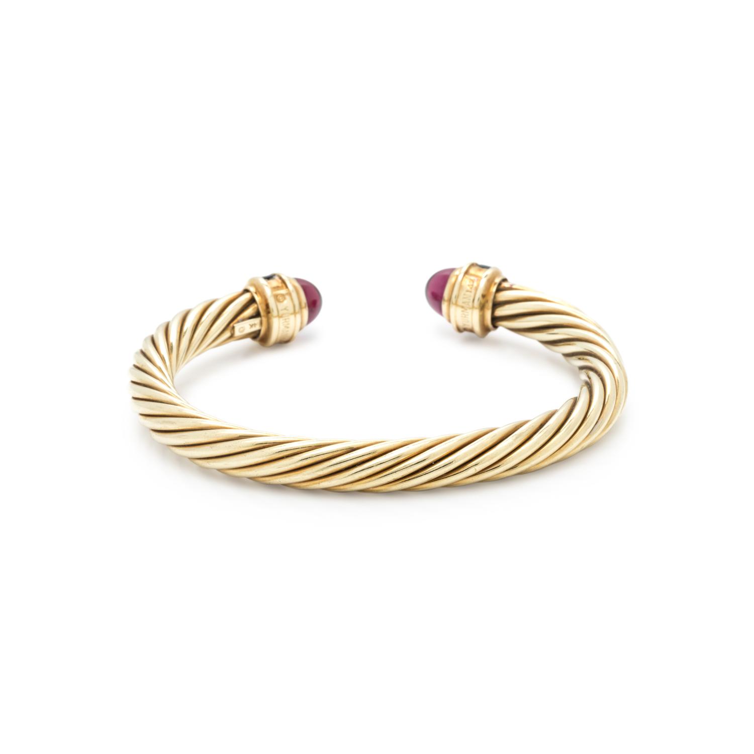 DAVID YURMAN, YELLOW GOLD AND GEMSTONE 'CABLE CLASSIC' CUFF BRACELET