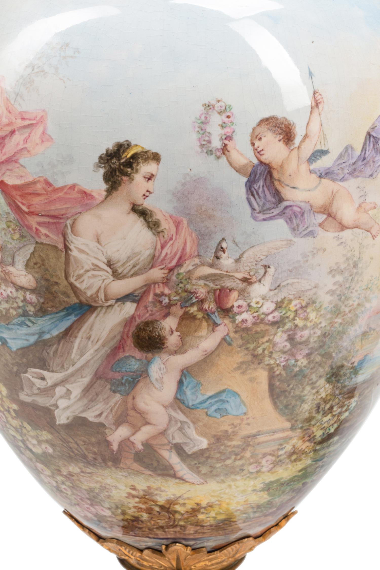 A Pair of Large Gilt Bronze Mounted Sèvres Porcelain Vases